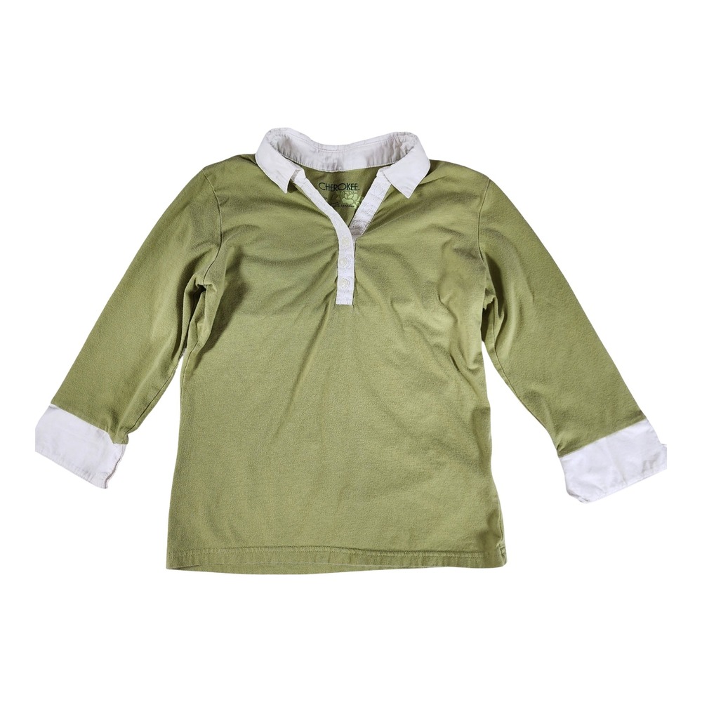 Y2k Cherokee. Olive Green Rugby Polo Shirt Long Sleeve White Youth Large